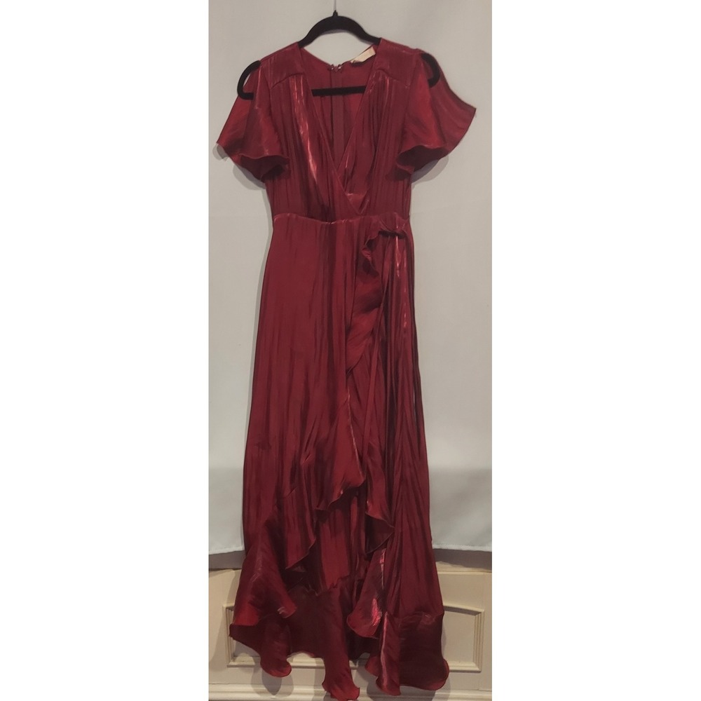 Altar'd State Womens Burgundy Silky Flowy Hi-Low Asymmetrical Dress Size Medium
